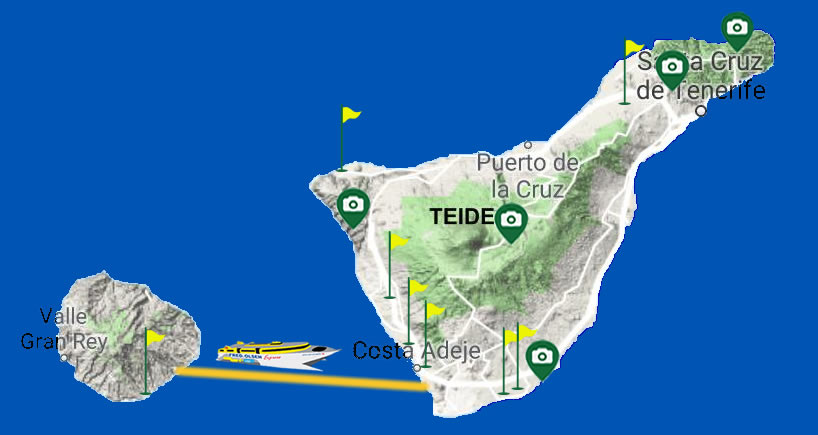 mapa de la ubicación de los mejores sitios de interes en Tenerife