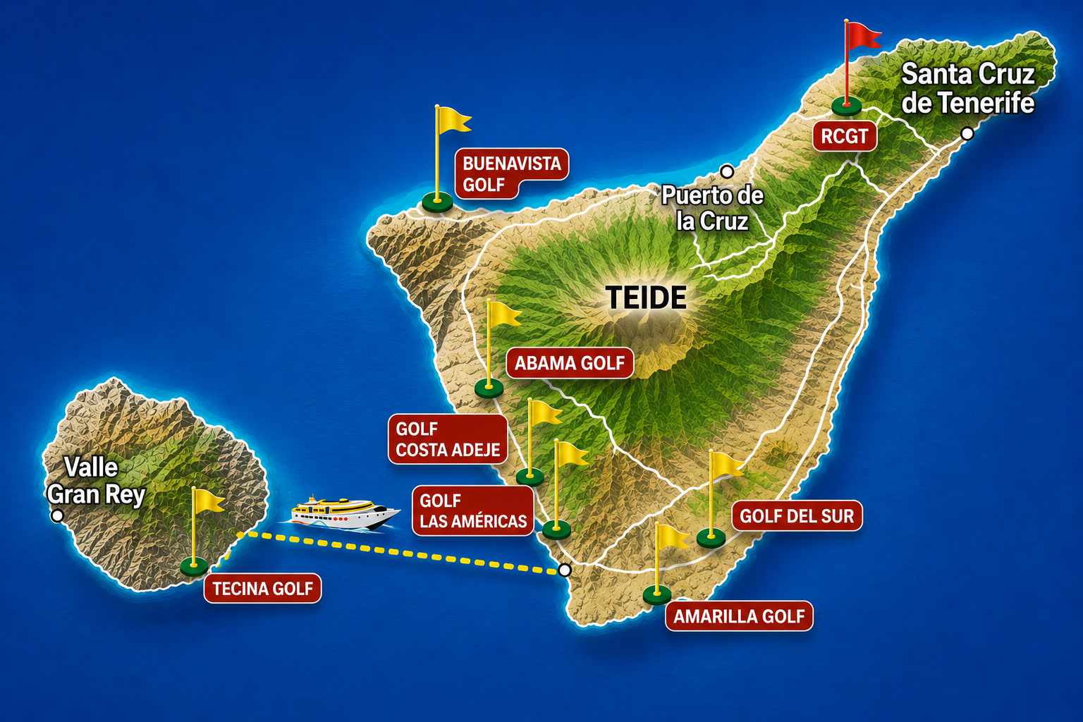 Map showing the location of the golf courses in Tenerife