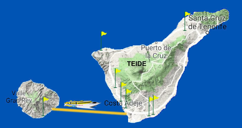 mapa de la ubicación de los campos de golf en Tenerife
