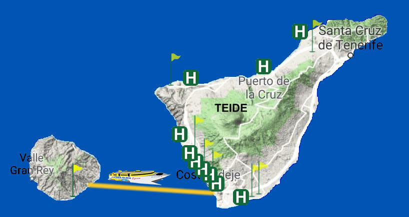 mapa de la ubicación de los mejores hoteles en Tenerife